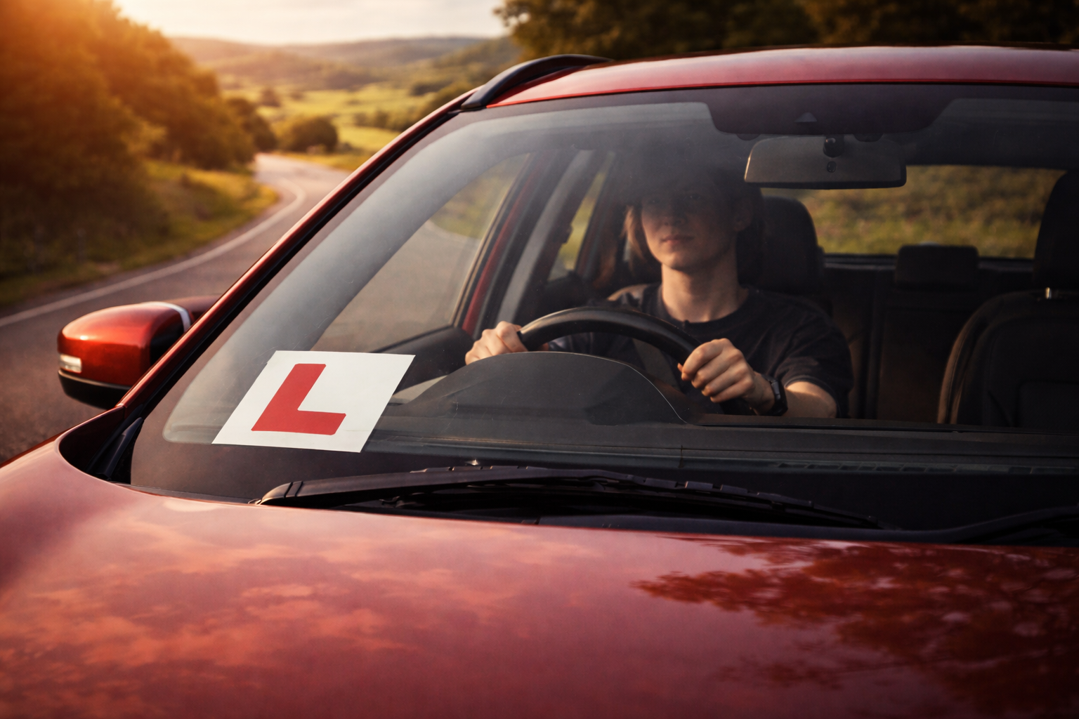 Learner driver in a car with instructor – how many driving lessons does it take to pass?
