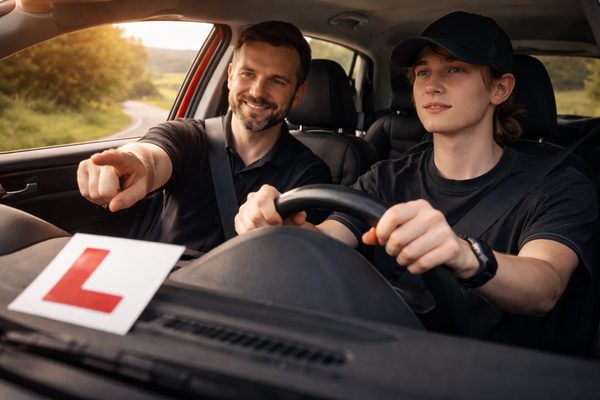Nervous learner driver sat behind the steering wheel – overcoming driving anxiety